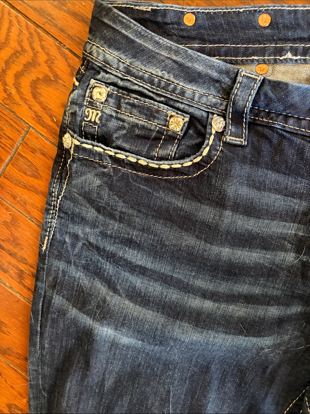 Miss Me Dark Blue Bootcut Jeans with Distressed Back Pockets - Picture 6 of 7